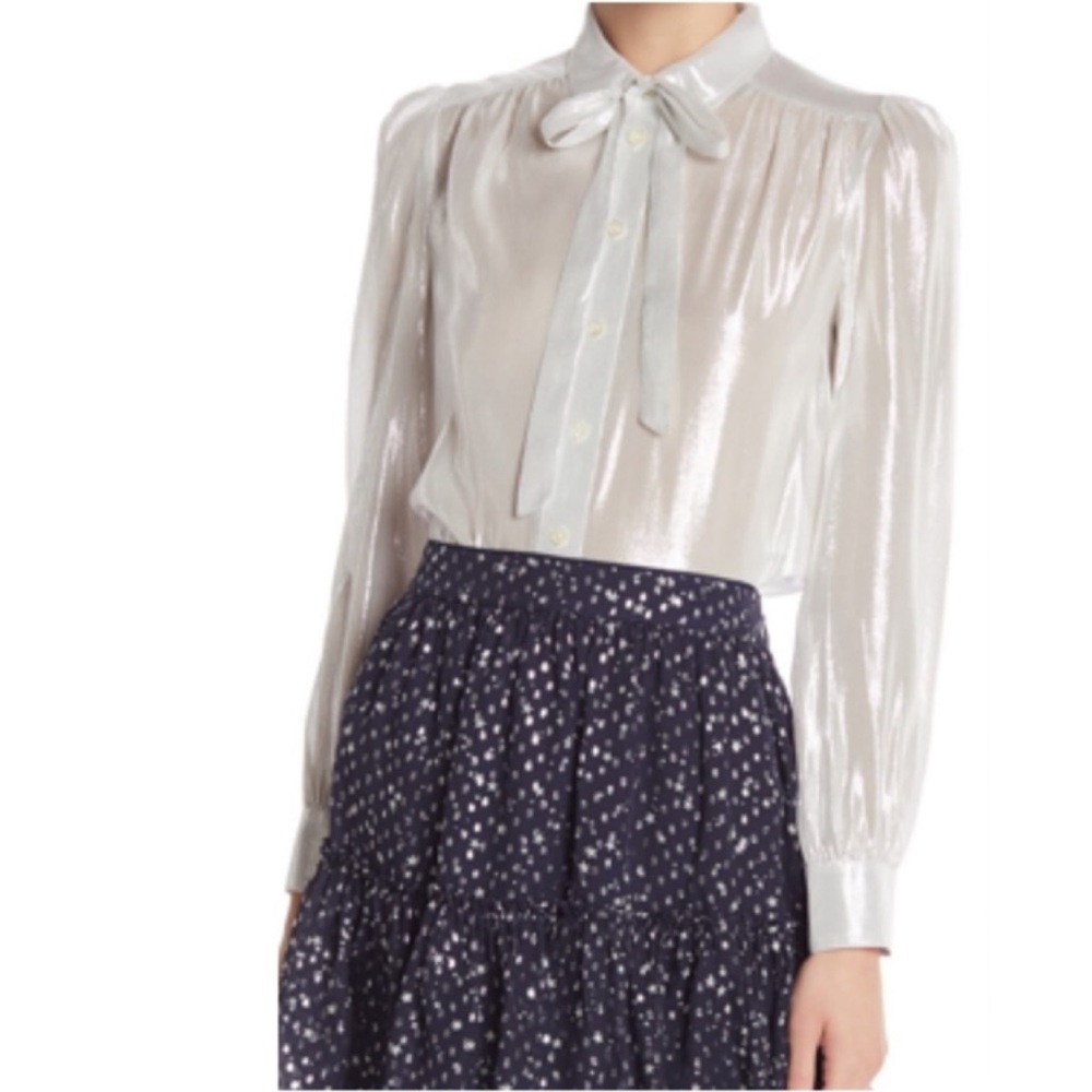 KATE SPADE New York Metallic Shirt Top, Silver, XS